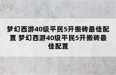 梦幻西游40级平民5开搬砖最佳配置 梦幻西游40级平民5开搬砖最佳配置